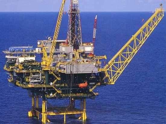 Offshore oil and gas platform in open water